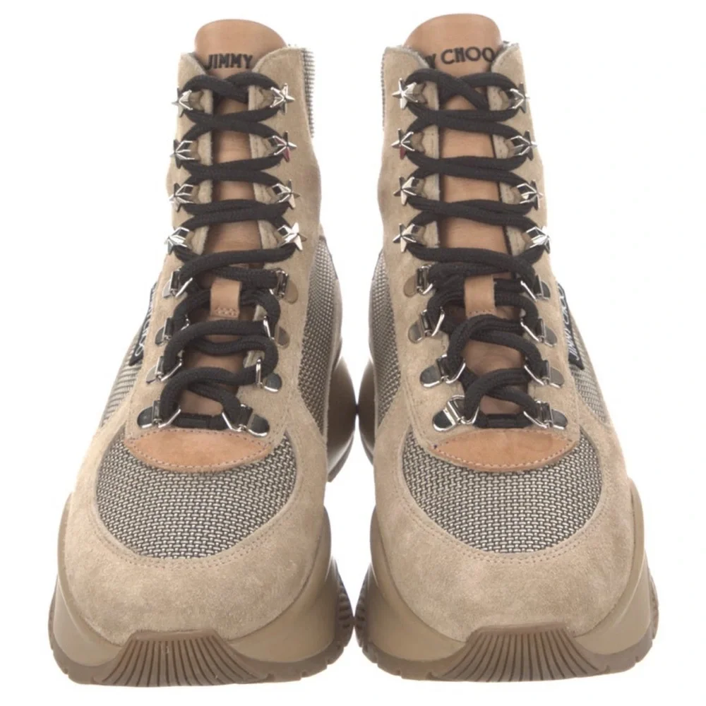 Jimmy Choo Beige Suede Colorblock Pattern Boots - Picture 3 of 5